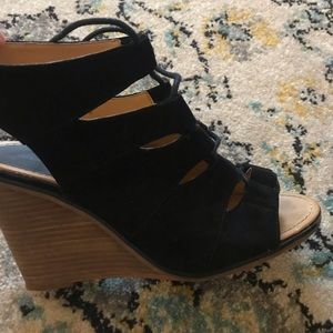 Black suede lace up wedges, size 9